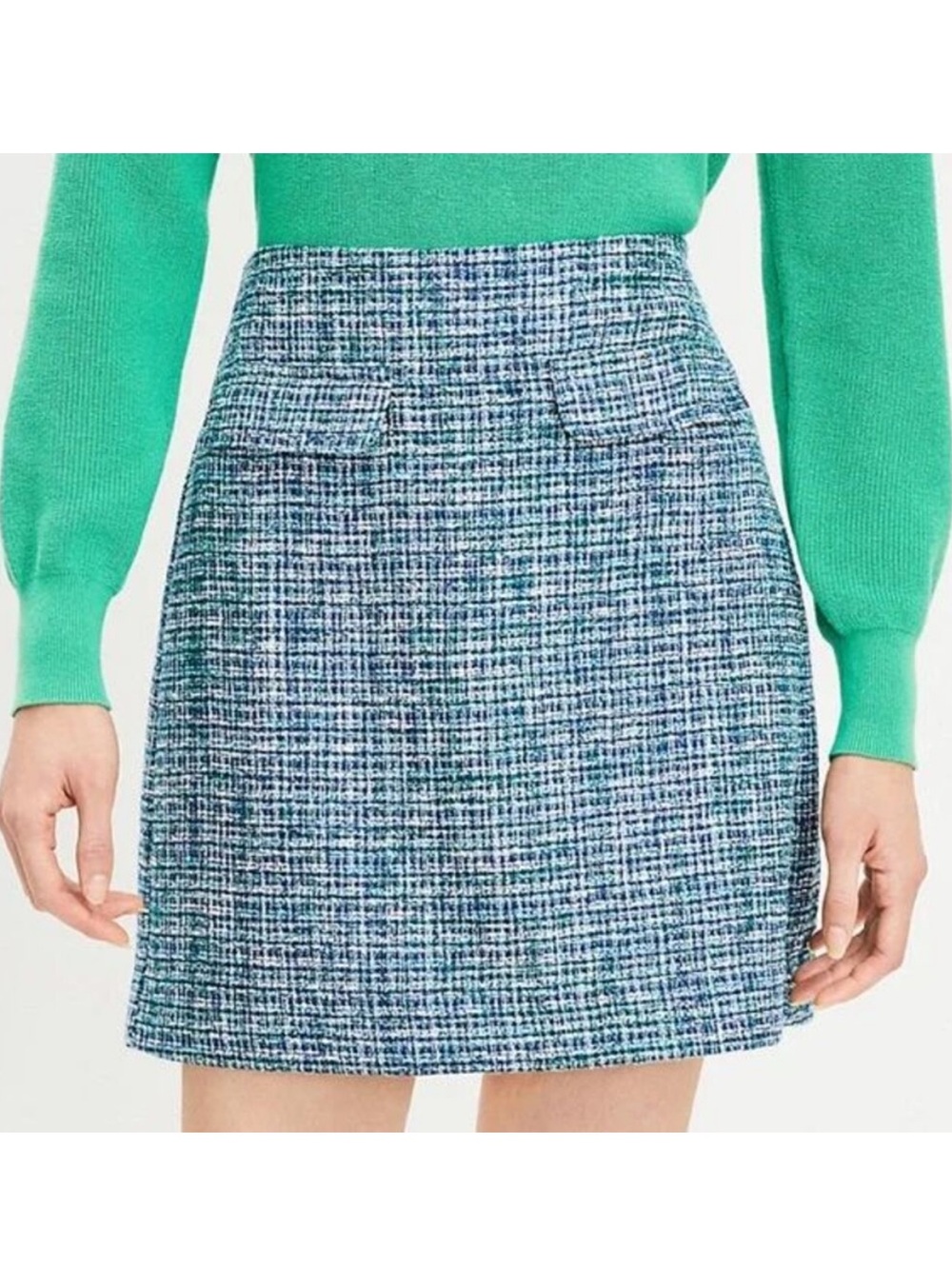 LOFT Blue Green Tweed Skirt Size 14